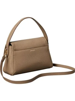 Sac à main porté épaule taupe uni avec une bandoulière ajustable