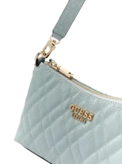 Sac à main porté épaule vert d'eau matelassé orné d'un motif monogramme