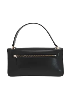 Sac à main rectangulaire noir uni lisse avec une anse et une bandoulière
