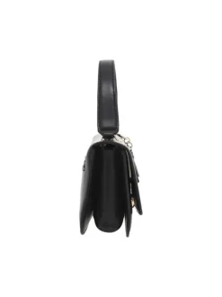 Sac à main rectangulaire noir uni lisse avec une anse et une bandoulière
