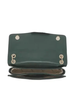 Sac à main rectangulaire vert sapin uni lisse avec une anse et une bandoulière