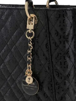 Sac à main shopping noir matelassé orné d'un motif monogramme