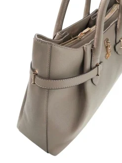Sac à main taupe aspect grainé pourvu d'une bandoulière amovible et réglable