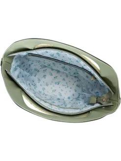 Sac à main vert d'eau et maille effet osier muni de 2 anses et d'une bandoulière