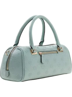 Sac à main vert d'eau forme bowling pourvu d'un motif monogramme embossé