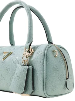 Sac à main vert d'eau forme bowling pourvu d'un motif monogramme embossé