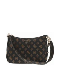 Sac marron à porté épaule avec motif monogrammes et bandoulière amovible