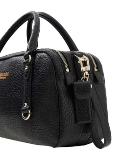 Sac noir aspect grainé forme bowling pourvu d'une bandoulière amovible