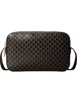 Sac noir avec des motifs monogramme taupe muni d'une bandoulière