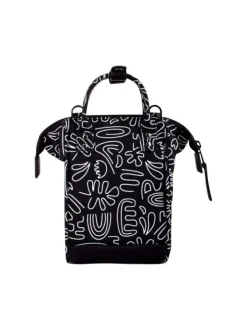 Sac noir avec imprimé de fleurs abstrait et fermeture zippée