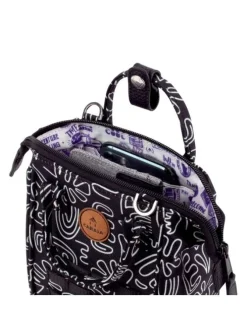 Sac noir avec imprimé de fleurs abstrait et fermeture zippée