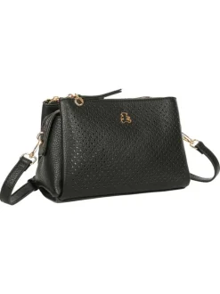 Sac noir en maille ajourée avec bandoulière amovible et logo de la marque