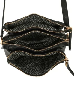 Sac noir en maille ajourée avec bandoulière amovible et logo de la marque
