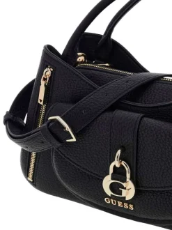 Sac noir en maille grainée pourvu d'une bandoulière amovible et réglable