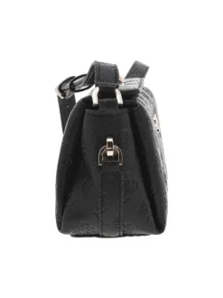 Sac noir porté épaule avec motif monogrammes et détails dorés