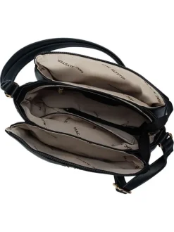 Sac noir uni muni d'une bandoulière réglable et d'une fermeture à zip