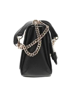 Sac noir uni à porté épaule avec rabat à pression et multiples pochettes