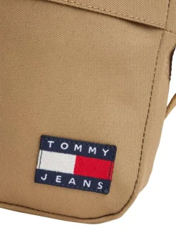 Sacoche beige unie avec bandoulière ajustable et logo cousu
