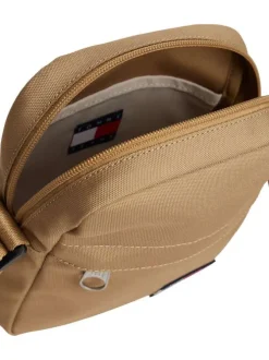 Sacoche beige unie avec bandoulière ajustable et logo cousu