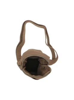 Sacoche beige unie avec poche plaquée et poche principale zippée