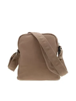 Sacoche beige unie avec poche plaquée et poche principale zippée