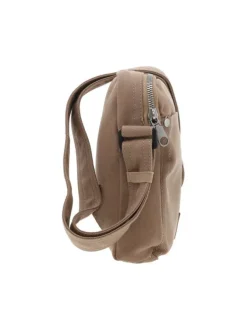 Sacoche beige unie avec poche plaquée et poche principale zippée