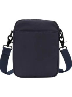 Sacoche carrée bleue marine unie zippée avec un petit patch logo à l'avant
