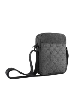 Sacoche en coton anthracite unie à bandoulière ajustable et à monogramme
