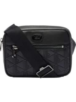Sacoche en cuir de vache noire à motif embossé pourvue d'une bandoulière