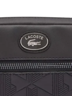 Sacoche en cuir de vache noire à motif embossé pourvue d'une bandoulière