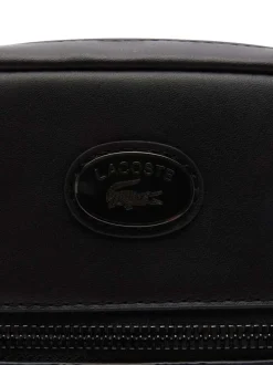 Sacoche en cuir de vache noire à motif embossé pourvue d'une bandoulière