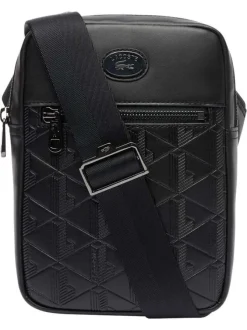Sacoche en cuir de vache noire à motif embossé pourvue d'une bandoulière