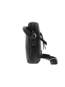Sacoche en cuir noir à bandoulière ajustable et à fermeture zippée