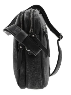 Sacoche en cuir noir à bandoulière ajustable et compartiment zippé