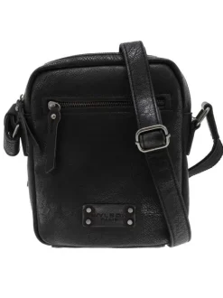 Sacoche en cuir noir à bandoulière ajustable et compartiment zippé