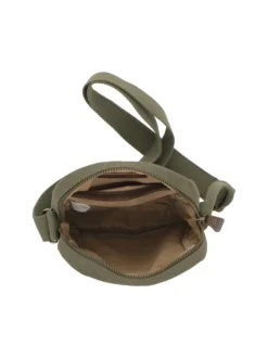 Sacoche kaki unie avec plusieurs patchs et une fermeture zippée