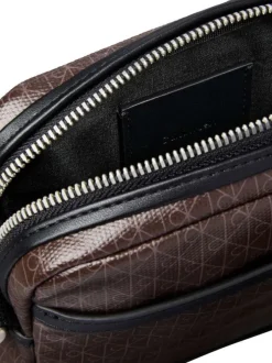 Sacoche marron à motifs monogrammes avec bandoulière et zip