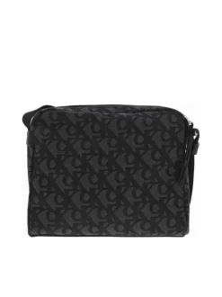 Sacoche noire à imprimé monogrammes avec bandoulière ajustable