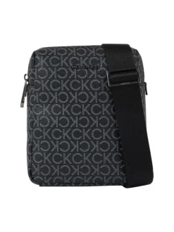 Sacoche noire grainée avec monogramme blanc imprimé et bandoulière réglable