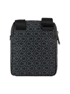 Sacoche noire grainée avec monogramme blanc imprimé et bandoulière réglable