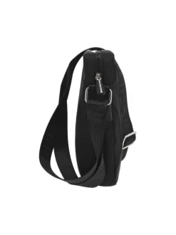 Sacoche noire unie avec 2 poches de rangement et anse avec marque de floquée