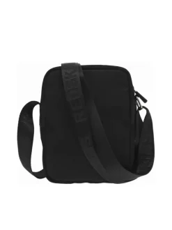 Sacoche noire unie avec 2 poches de rangement et anse avec marque de floquée
