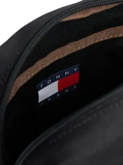 Sacoche noire unie avec bandoulière ajustable et logo cousu