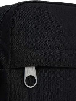 Sacoche noire unie avec bandoulière ajustable et logo cousu