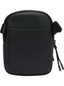 Sacoche noire unie avec logo iconique sur le devant et bandoulière ajustable