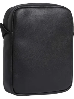 Sacoche noire unie avec nom de la marque et une bandoulière ajustable
