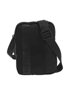 Sacoche noire unie avec une poche fermée par zip et marque sur le devant