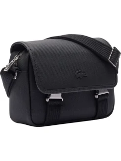 Sacoche noire unie avec une bandoulière ajustable et logo iconique