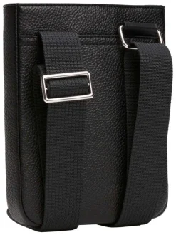Sacoche noire unie effet grain avec bandoulière réglable et logo en métal