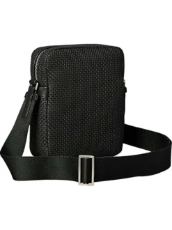 Sacoche noire unie en maille tressée avec logo en pièces métalliques